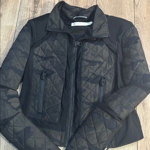 Blanc Noir Black Bomber Jacket with Quilted Design and Stand-Up Collar